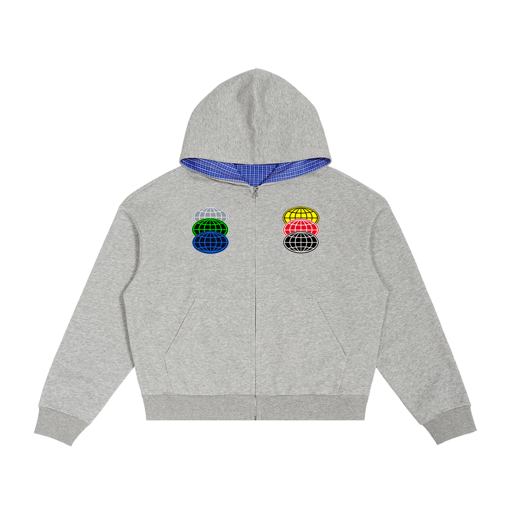 Plaid Contrast Zip Hoodie