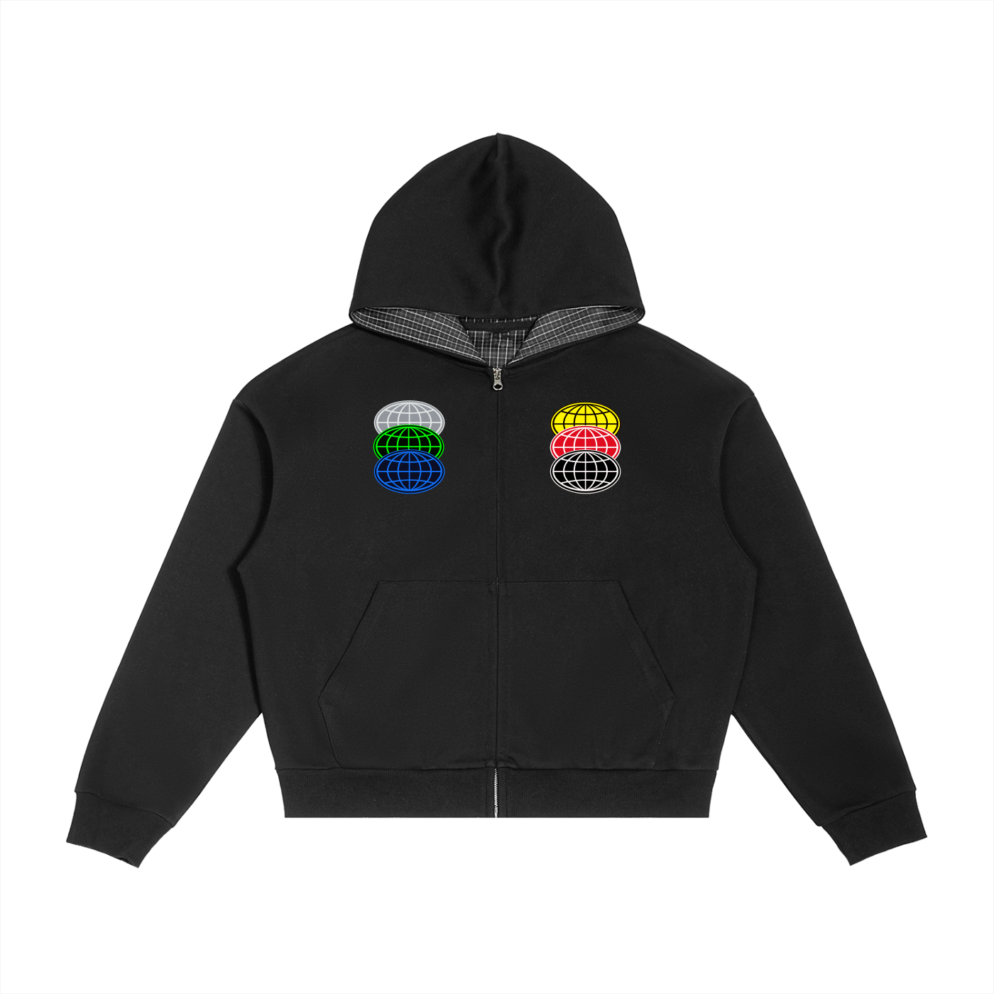 Plaid Contrast Zip Hoodie