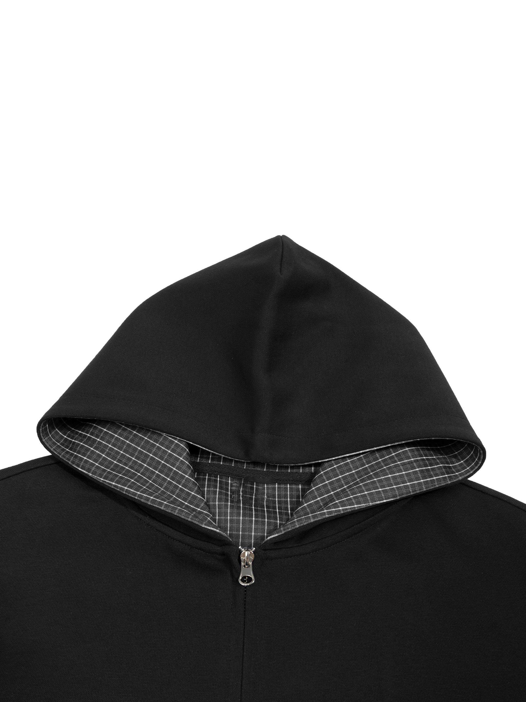 Plaid Contrast Zip Hoodie
